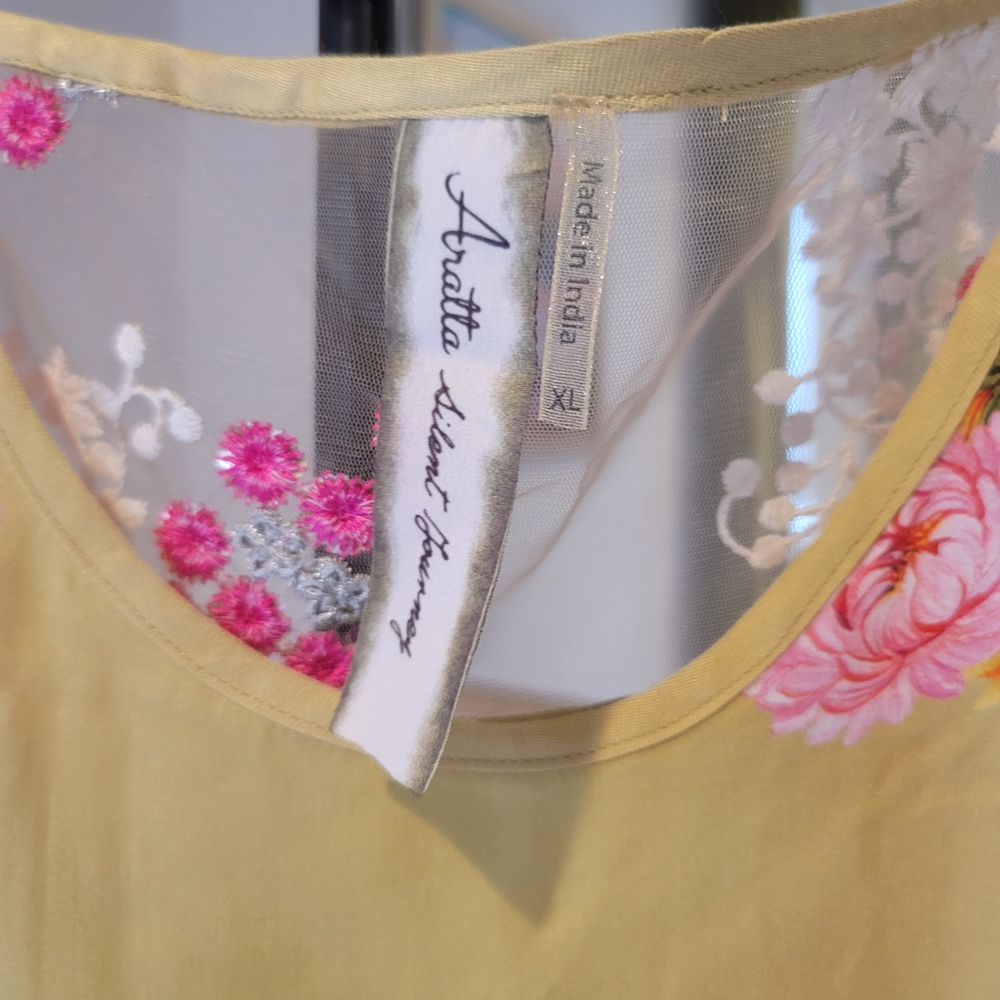 NWT ARATTA Legend of the Crane 100% Viscose Yellow Pink Floral Size XL - Picture 4 of 10